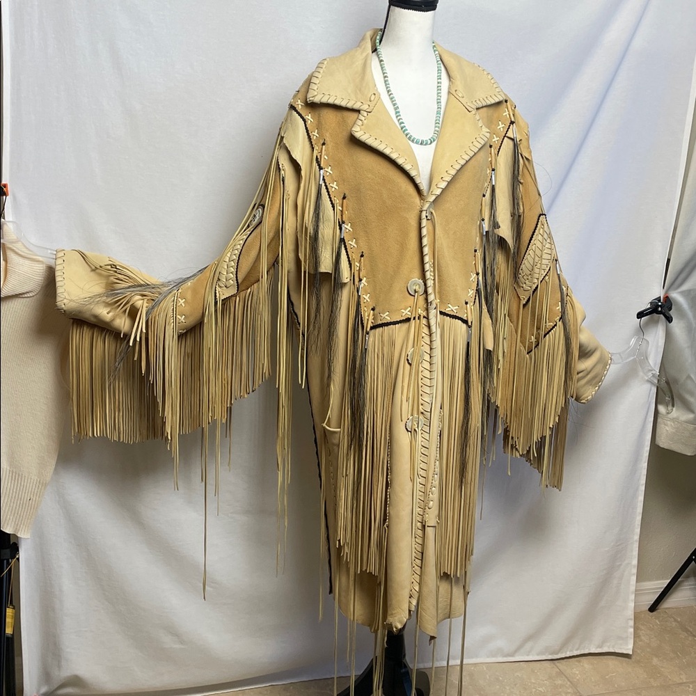Fort Grizzly Native Western Leather War Pow Wow Jacket Hand Crafted Large/XL - Picture 12 of 17